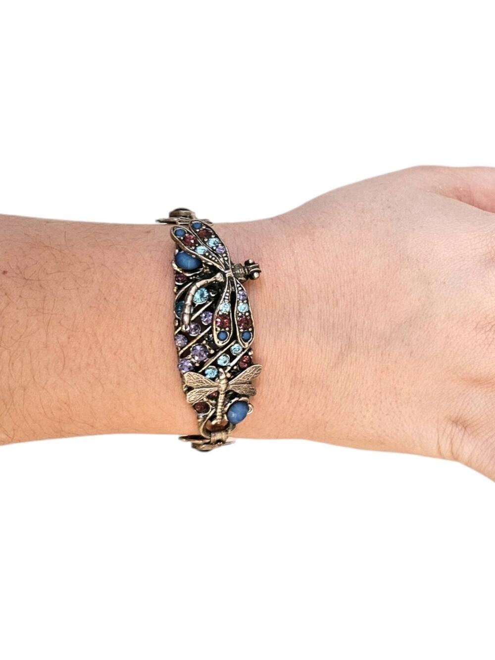 La Contessa by Mary DeMarco Dragonfly & Flower Rhinestone Vintage Bracelet